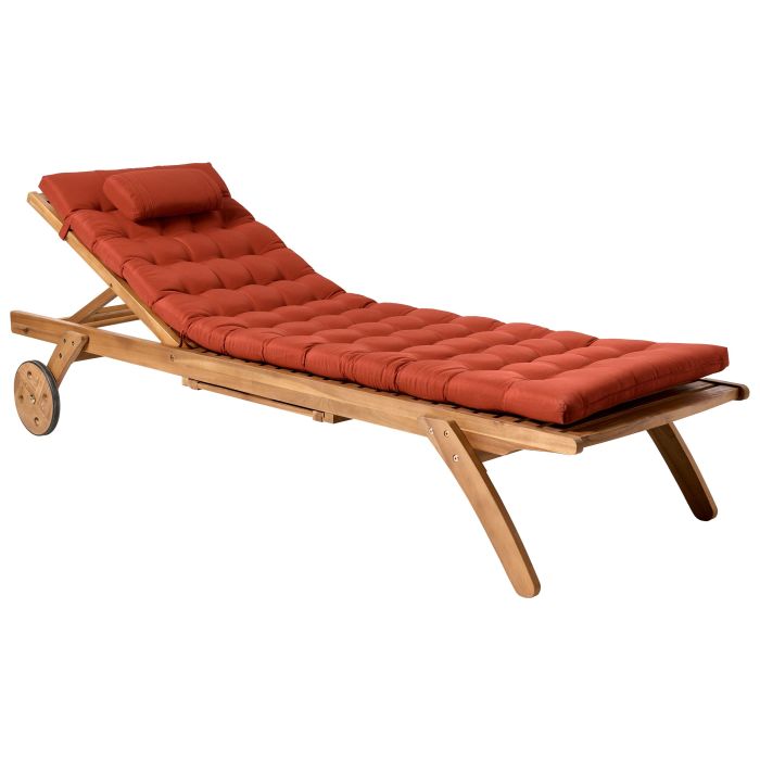 JOVYN Wooden Sun Lounger with Cushion - Red