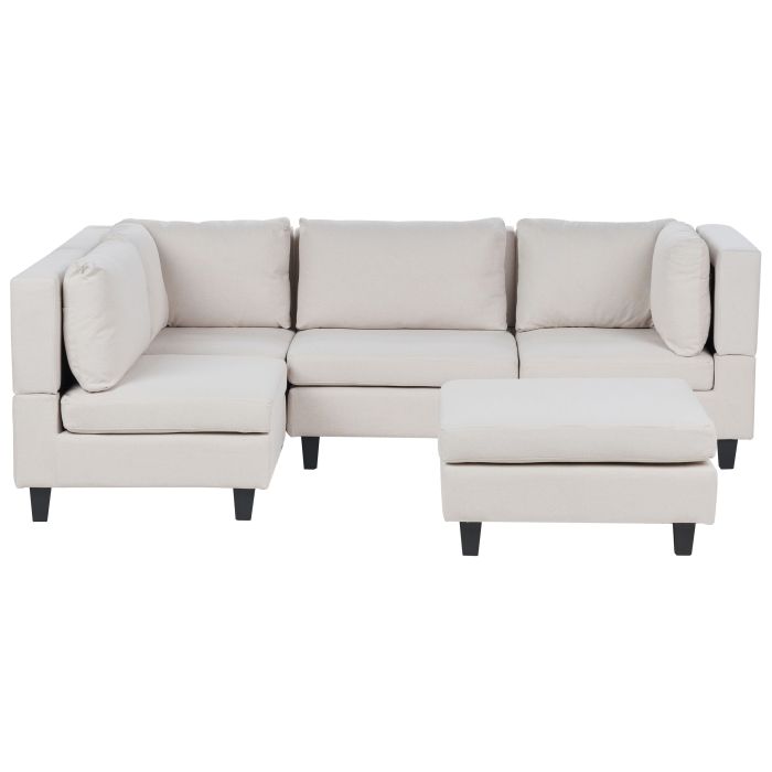 4 Seater Right Hand Modular Fabric Corner Sofa with Ottoman Light Beige UNSTAD