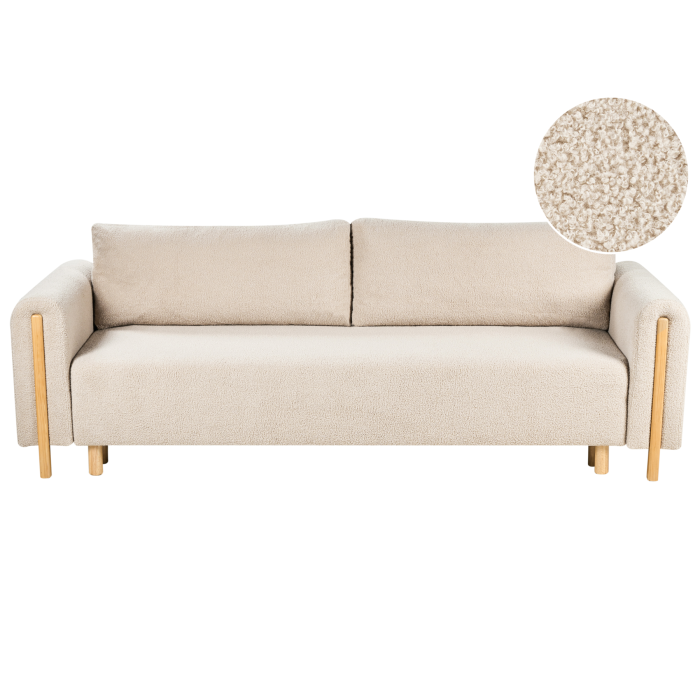 TREVAYNE Boucle 3 Seater Sofa Bed with Storage - Light Beige