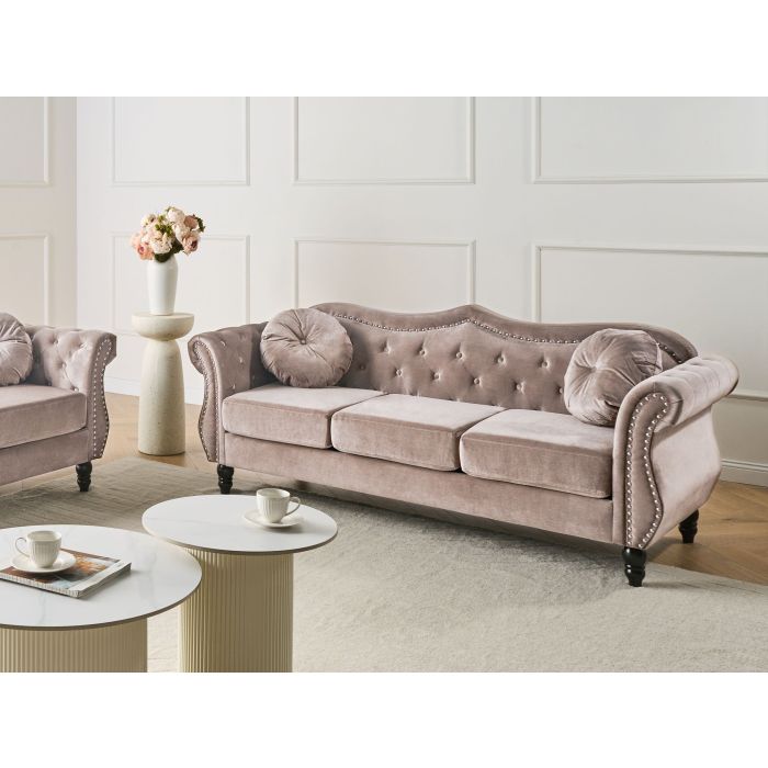 BAPIVO Velvet 3 Seater Sofa - Taupe