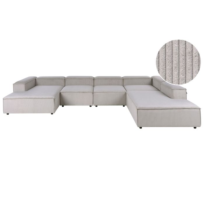 TROMSO Corduroy Fabric 5 Seater L Shaped Corner Sofa - Beige, Right Hand Facing