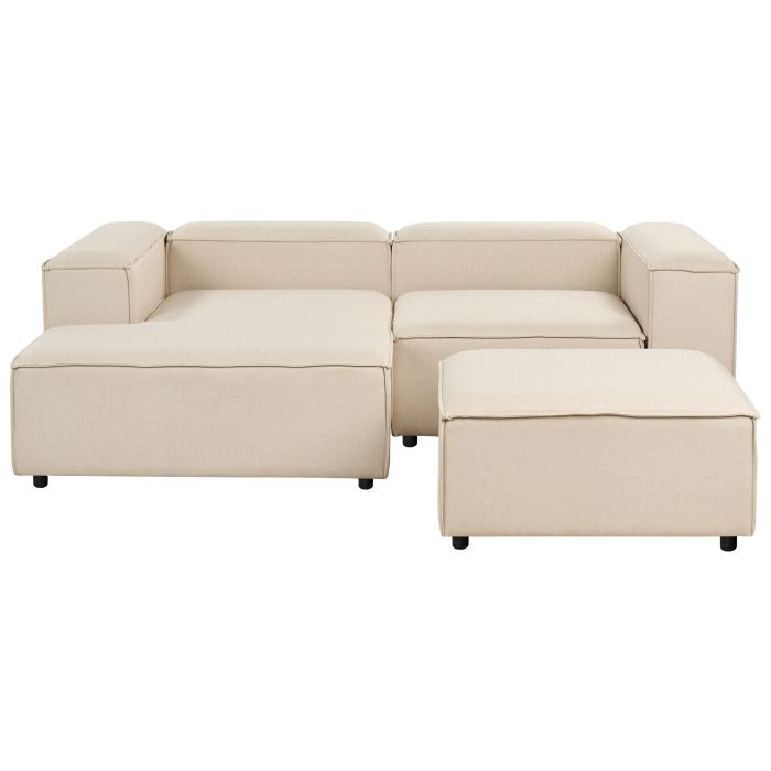 Right Hand 3 Seater Modular Fabric Corner Sofa with Ottoman Beige ARDAL