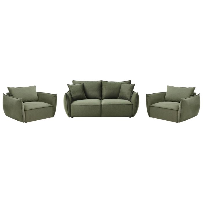 CLIFDEN Fabric 3 Seater Sofa and 2 Armchairs Sofa Set - Green