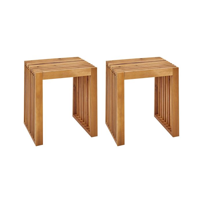 Set of 3 Garden Stools BELLANO Acacia Wood Brown