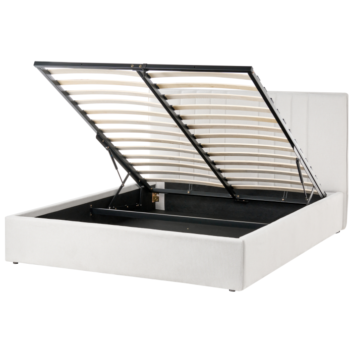 QUESTONE Double Fabric Ottoman Storage Bedframe - Light Beige