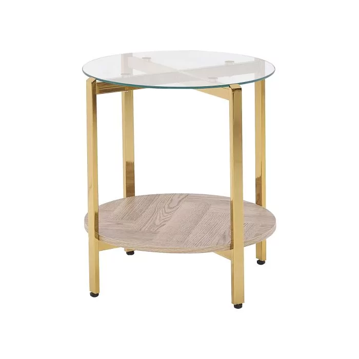 Glass Top Side Table Light Wood with Gold LOVELL
