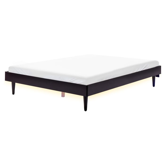 OUNCY Bedframe with LED Wood 160 x 200cm EU Kingsize Bed Black
