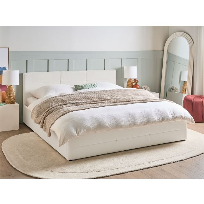 DIYARO Super Kingsize Ottoman Boucle Bedframe - White