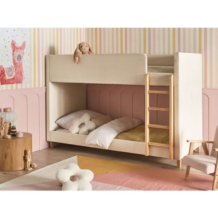 BUHIVO EU Single Velvet Bunk Bed - Beige
