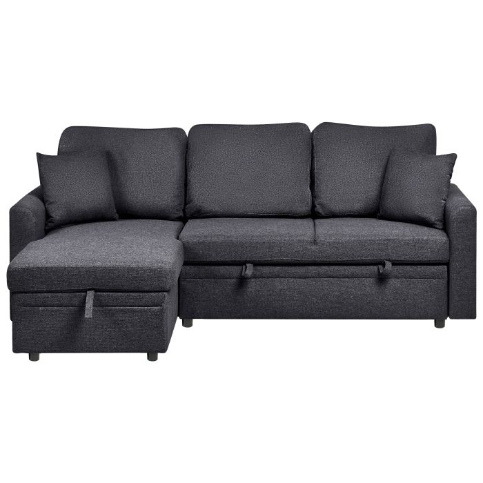 GRIMDON Faux Linen 3 Seater L Shaped Corner Sofabed - Black, Left Hand Facing