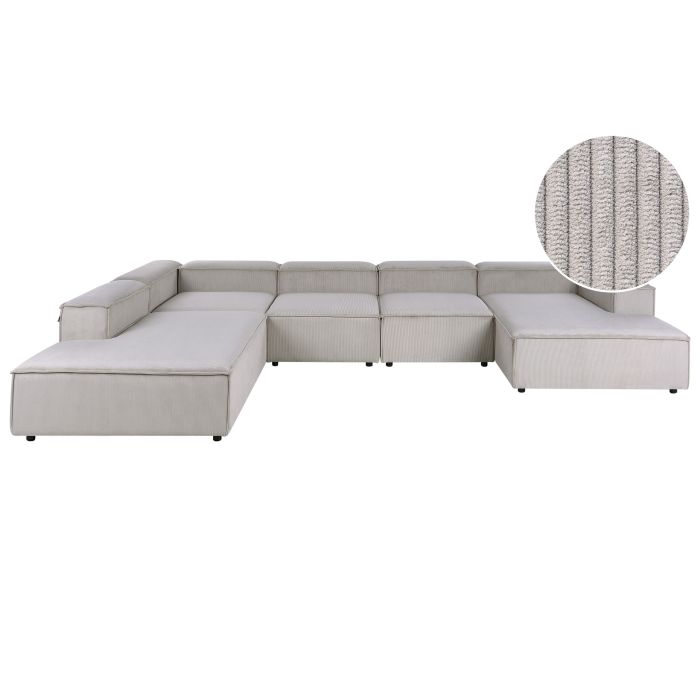 TROMSO Corduroy Fabric 5 Seater L Shaped Corner Sofa - Beige, Left Hand Facing