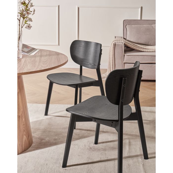 DAKUXA Rubberwood Dining Chairs Set of 2 - Black