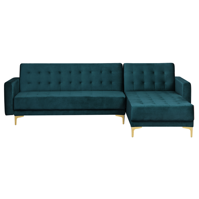ABERVON Velvet 4 Seater L Shaped Corner Sofa Bed - Teal, Left Hand Facing