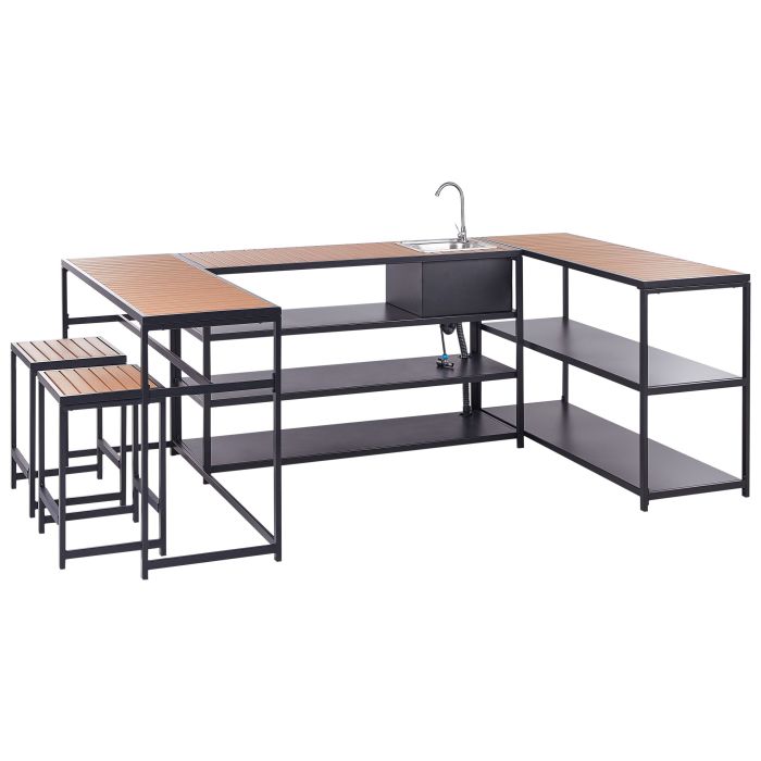 Outdoor Kitchen Set with Bar Table and Sink Black and Light Wood AVETRANA