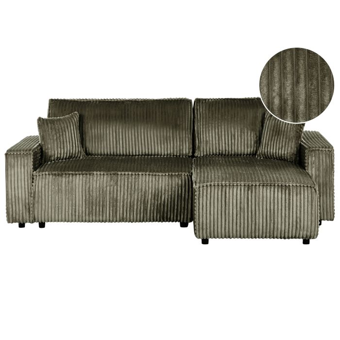 Corner Sofabed - ABRANO Left Hand Facing Jumbo Cord Green