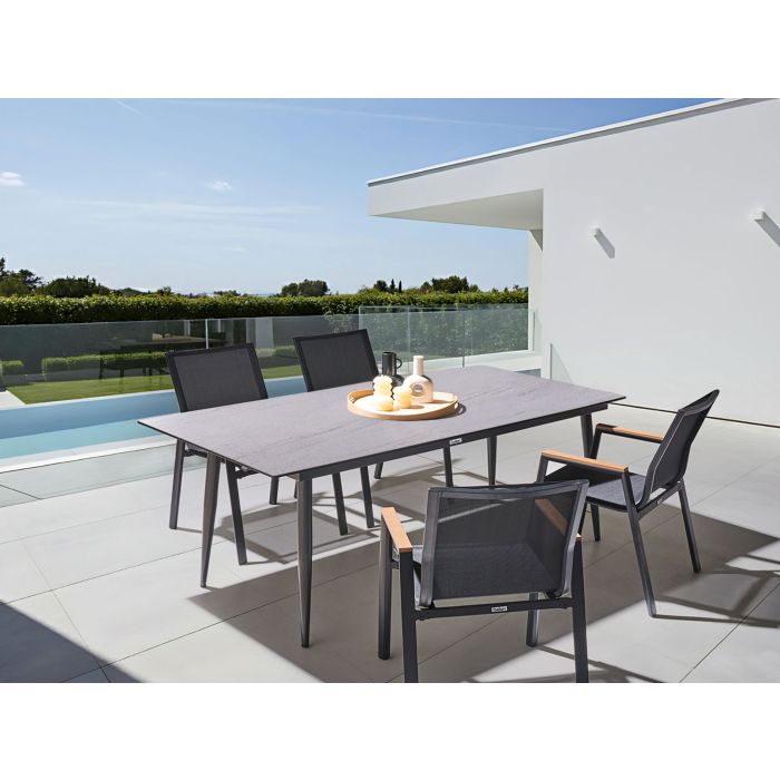 DEVERO Garden Dining Table Travertine Effect - Grey