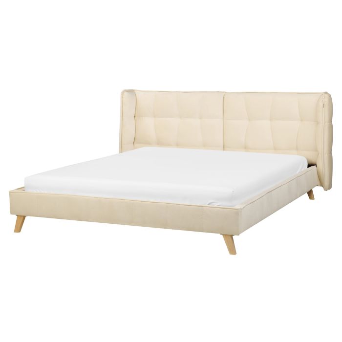 SENNI Bedframe Velvet 160 x 200cm EU Kingsize Bed Beige