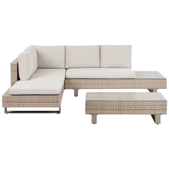 Garden Corner Sofa with Table 5 Seater LANCIANO Right Hand PE Rattan Off-White