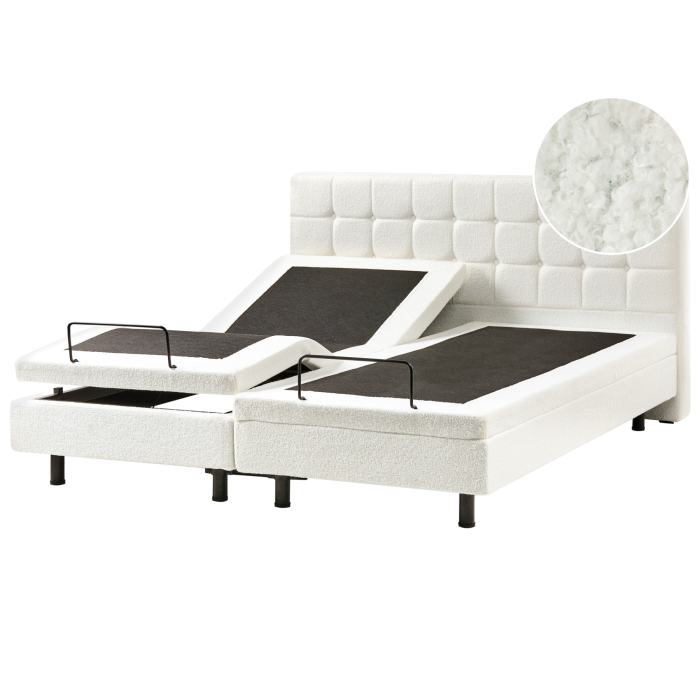 DEKU Super King Boucle Fabric Adjustable Bed - Off-White