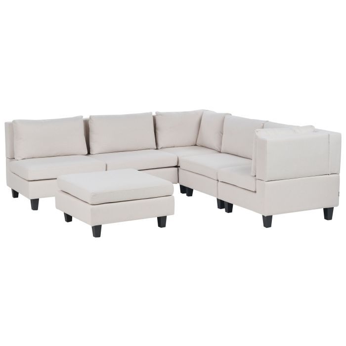 5 Seater Left Hand Modular Fabric Corner Sofa with Ottomane Light Beige UNSTAD