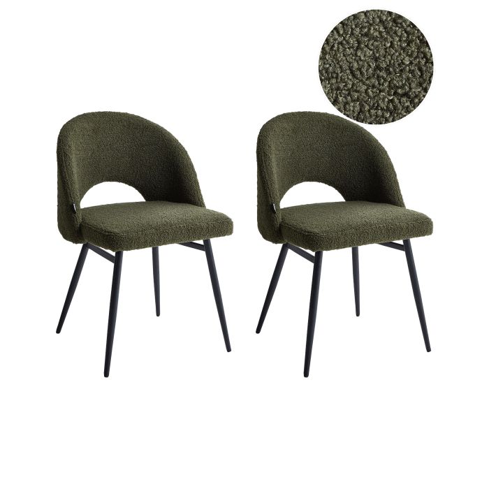 Set of 2 Dining Chairs ONAGA Boucle Dark Green