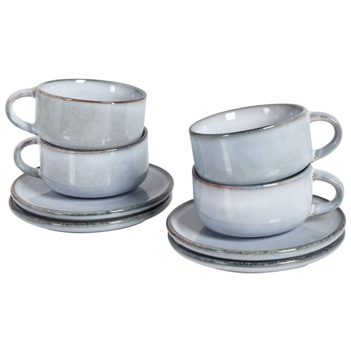 Set of 4 Cups with Saucers JUNIPER Stoneware Light Blue