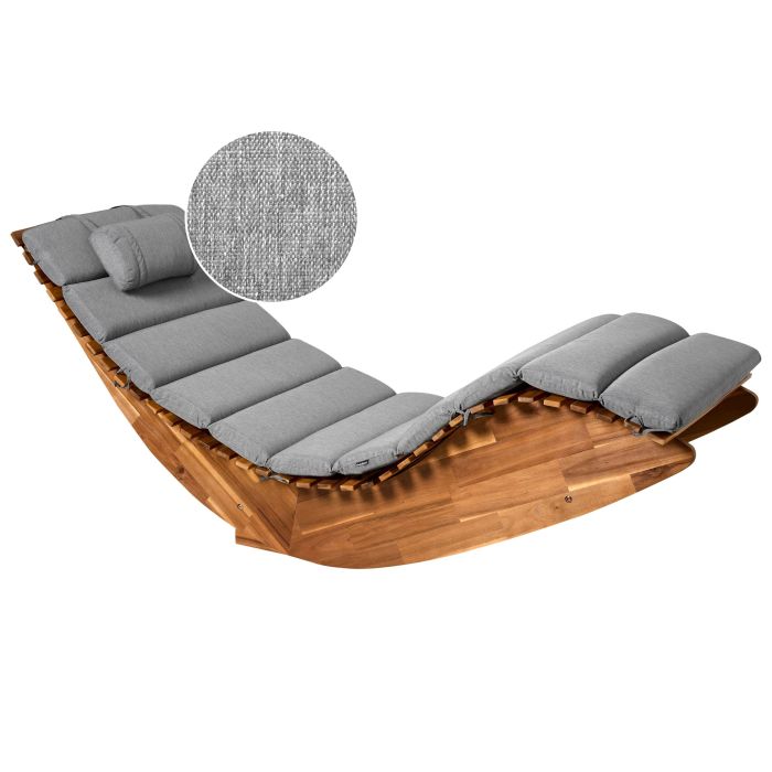 CHIPWELL Wooden Sun Lounger with Cushion - Grey Melange