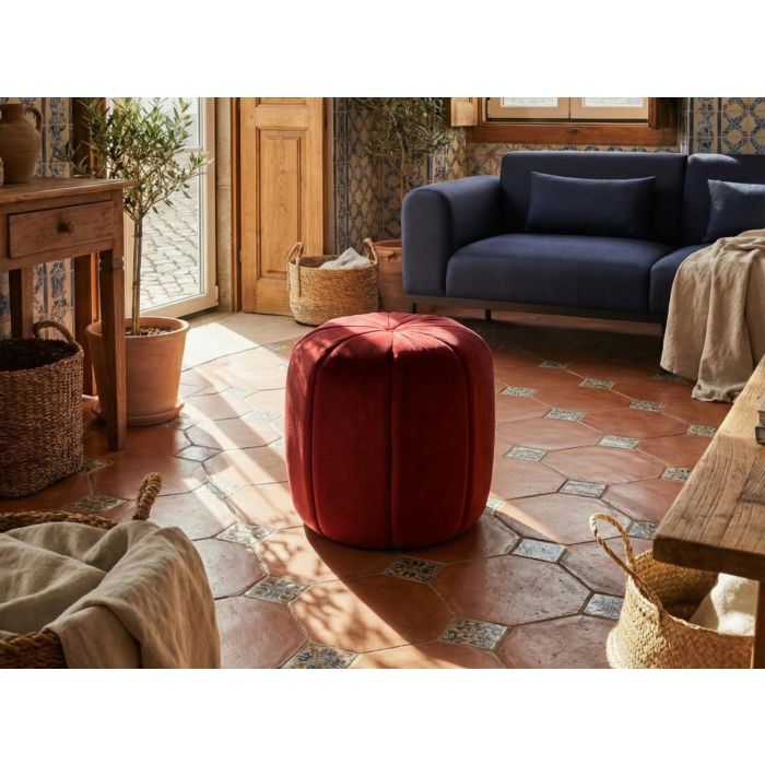 NANUFA Velvet Ottoman Pouffe - Dark Red