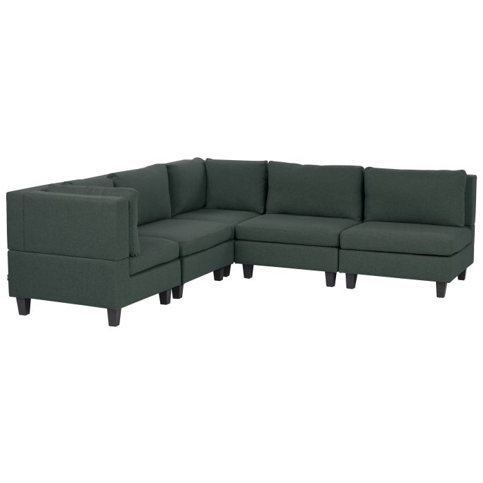 5 Seater Right Hand Modular Fabric Corner Sofa Dark Green UNSTAD