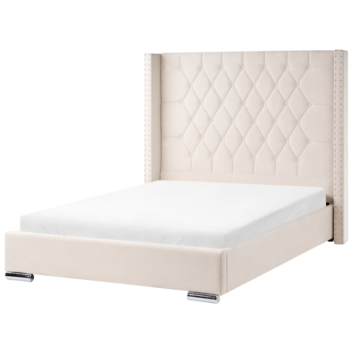 FARSELLE Double Velvet Bedframe - Off-White