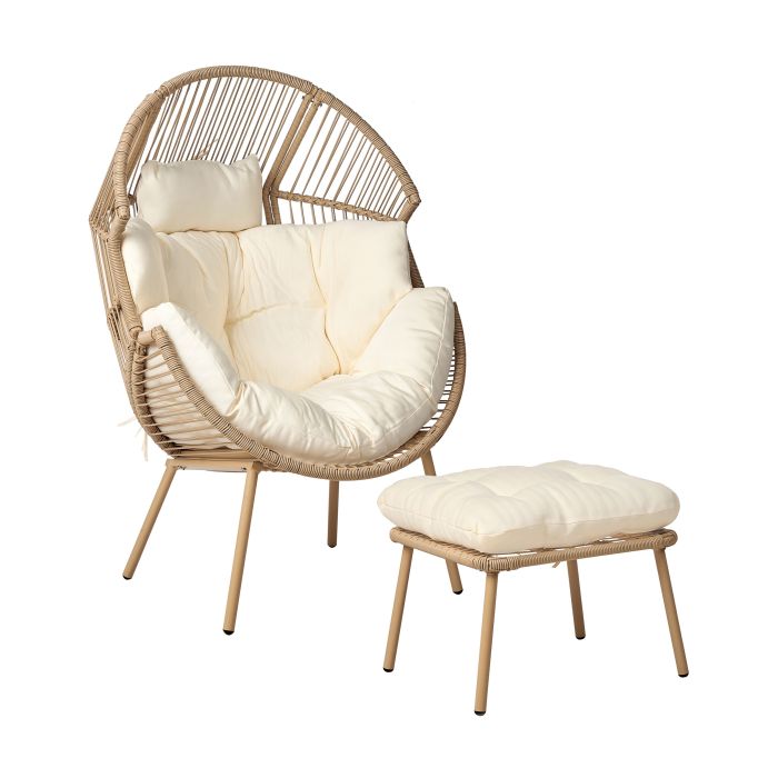 Garden Chair MURANO with Footstool PE Rattan Natural