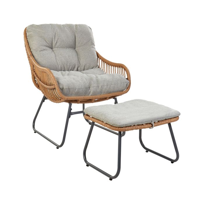 Garden Chair MESTRE with Footstool PE Rattan Natural
