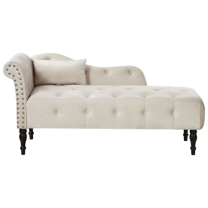Left Hand Velvet Chaise Lounge Light Beige IVRY