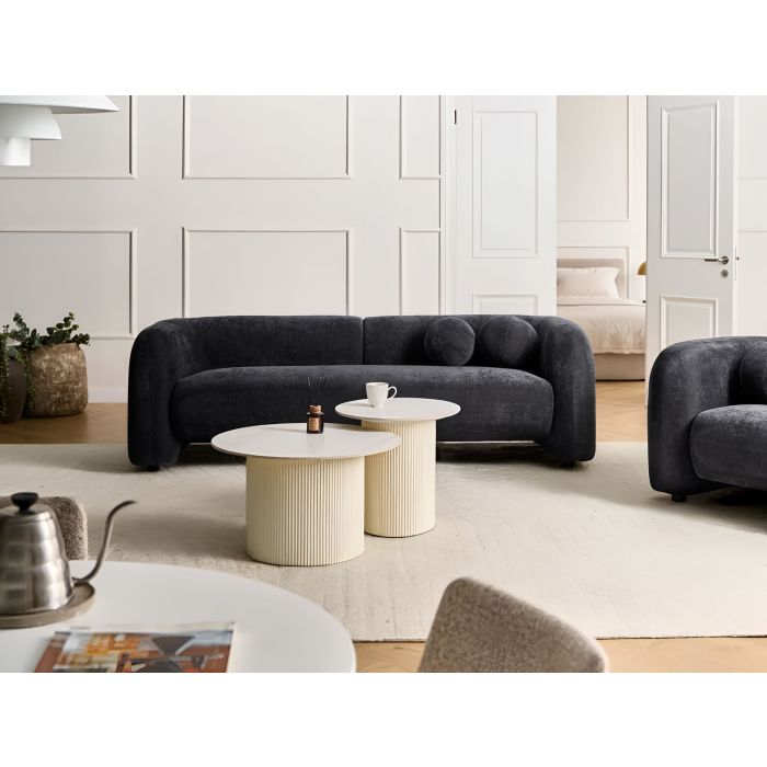 BAYUFA Chenille Fabric 3 Seater Sofa - Black