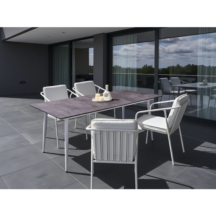 DEVERO Garden Dining Table Stone Effect - White and Grey