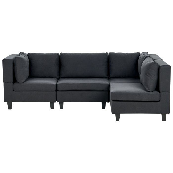 4 Seater Left Hand Modular Fabric Corner Sofa Black UNSTAD