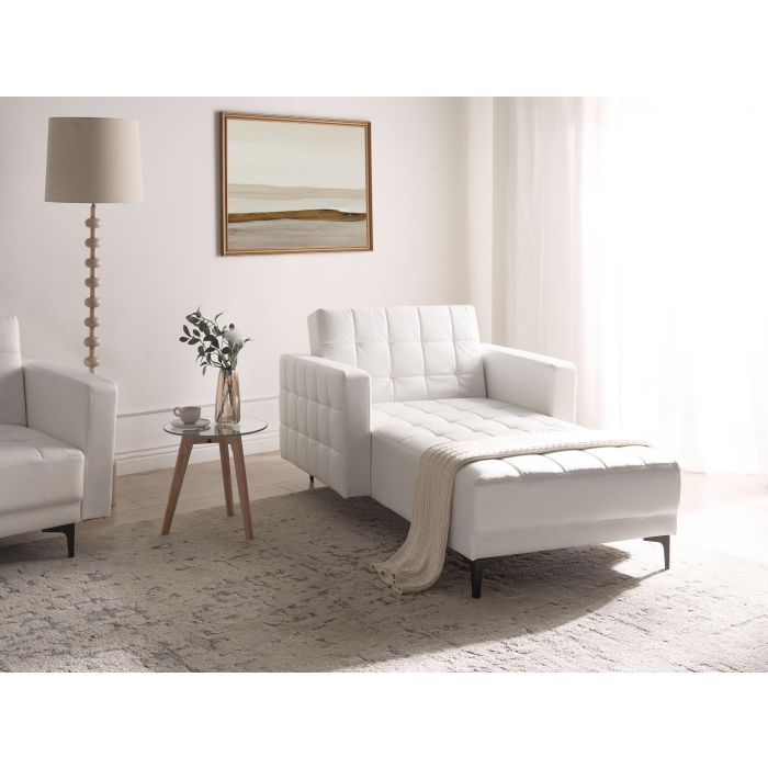 ABERVON Faux Leather Chaise Longue - White