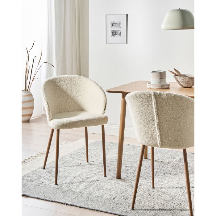 DEVONSHIRE Boucle Dining Chairs Set of 2 - Off White and Light Brown