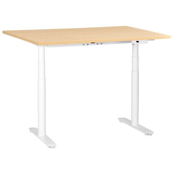 LEYBOURNE Electric Adjustable Standing Office Desk 120 cm - White with Light Oak