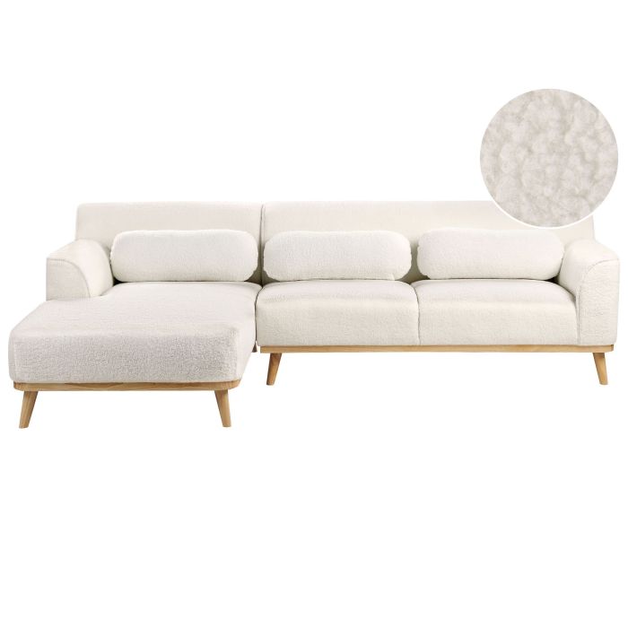Right Hand Boucle Corner Sofa White SIMOS