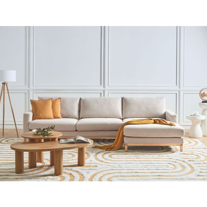 LINTHORPE Fabric 4 Seater L Shaped Corner Sofa - Beige, Right Hand Facing