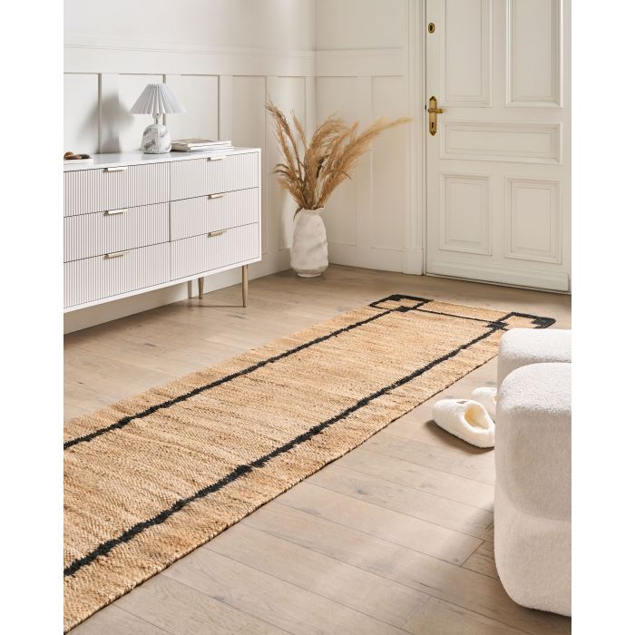 JAHIVO Jute Rug- Beige and Black, 80cm