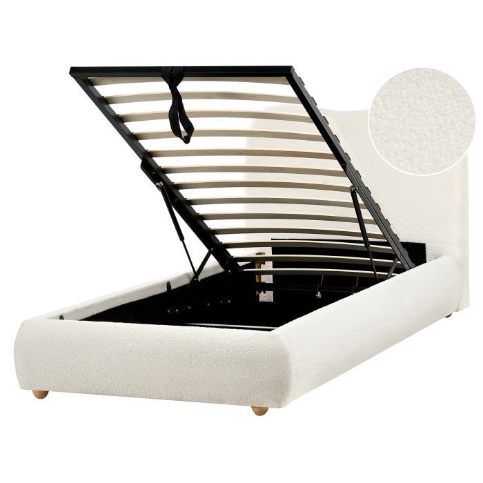 BIGNAC Single Boucle Fabric Ottoman Storage Bedframe - Off-White
