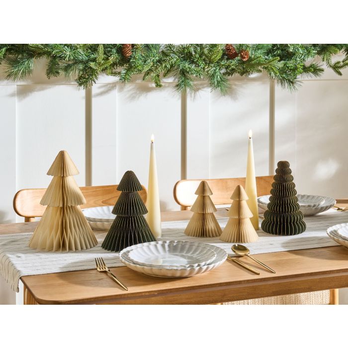 CENTARA Christmas Decor Tree Figurines Set of 5 - Green and Beige
