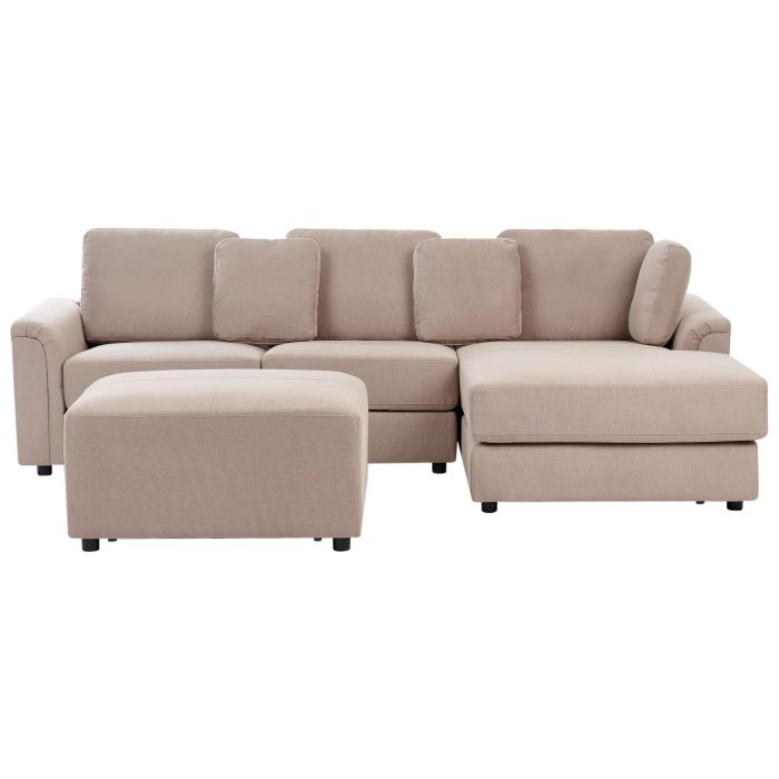 Left Hand Fabric Corner Sofa with Ottoman Taupe KOHLO