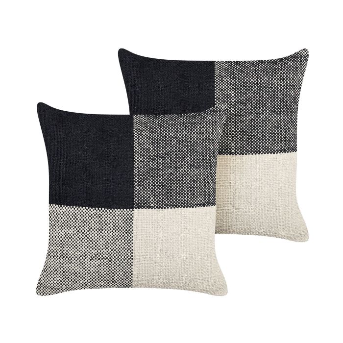 Set of 2 Decorative Cushions LAELIA Cotton 45 x 45 cm Black Patchwork