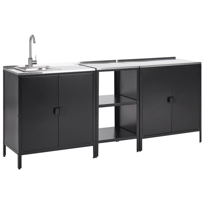 3 Piece Outdoor 2 Kitchen Cabinets and Island Set with Sink Black VILAMA
