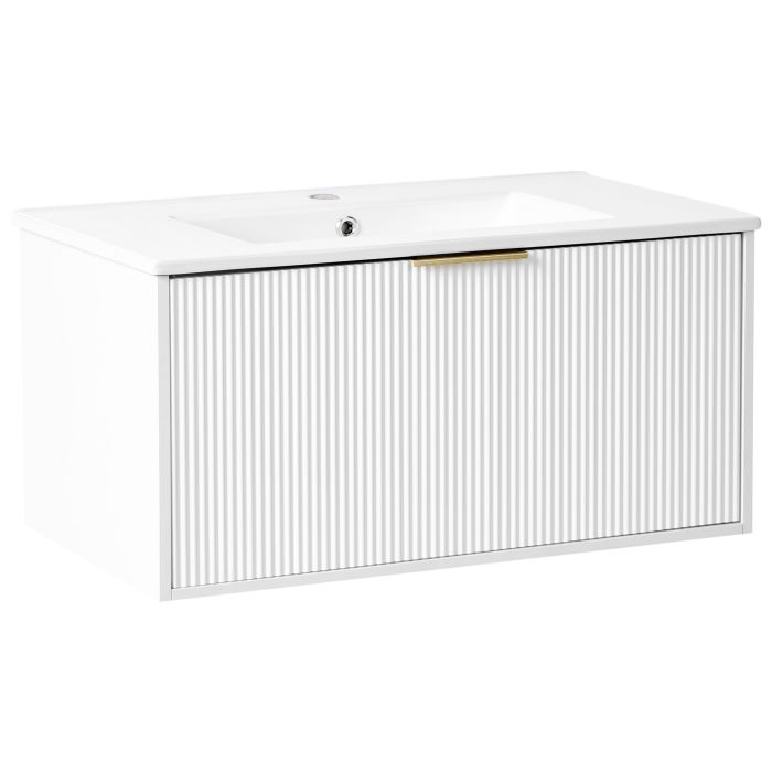 ASHTONBURY Wall Mounted Vanity Unit with Basin with Gold Handle - White