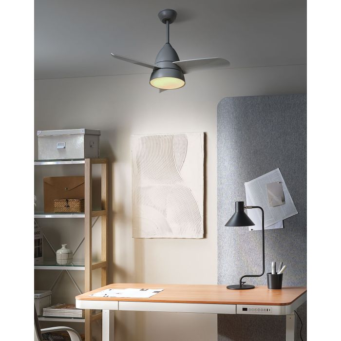 BUXARO Ceiling Fan with LED Light and Remote - Grey