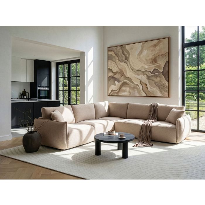 KACOVI Boucle Fabirc 5 Seater L Shaped Corner Sofa - Beige, Left Hand Facing